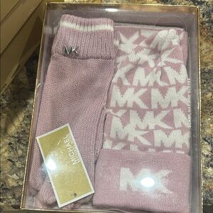 Michael Kors Pink Knit Gloves and Hat Set